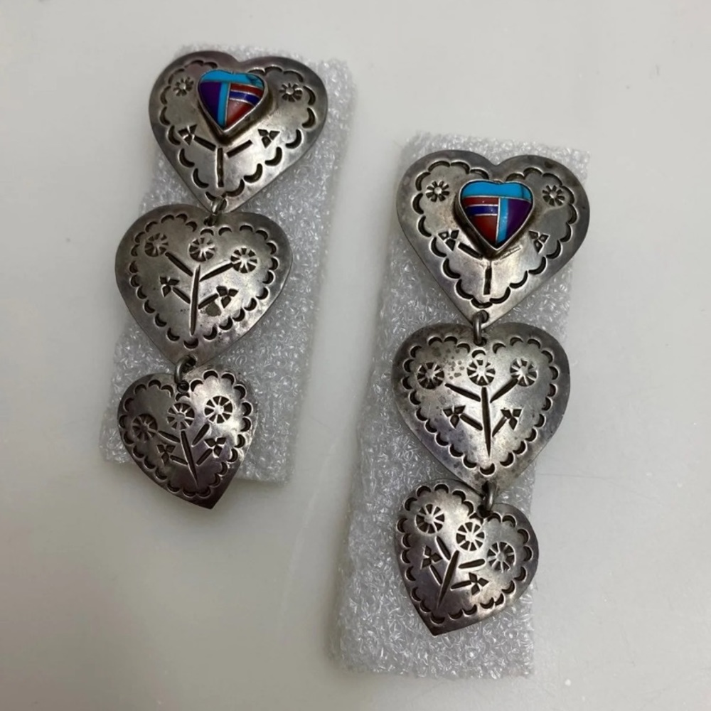 Sterling Silver Turquoise Statement Earrings - Picture 7 of 8